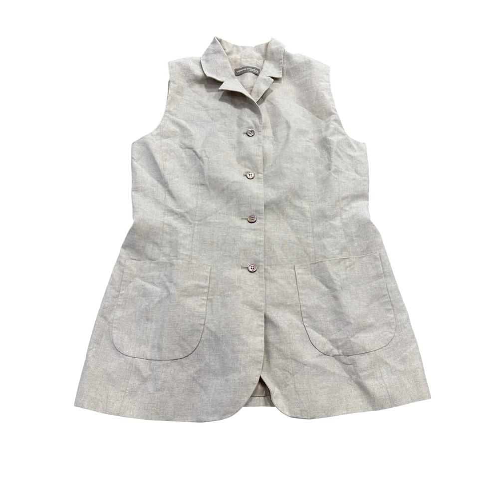 Valerie Stevens Pure Linen Vest Women's 4 Beige Collared Button Front Pockets